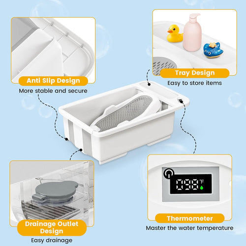 1 Set Collapsible Baby Bathtub with Smart Temperature Display